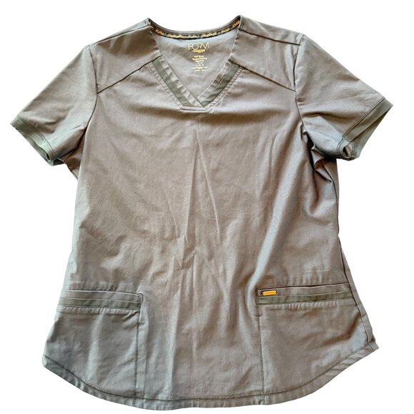 Cherokee Form Womens Dark Gray V-Neck Scrub Top Size Large Moisture-Wicking Stre - Picture 1 of 6